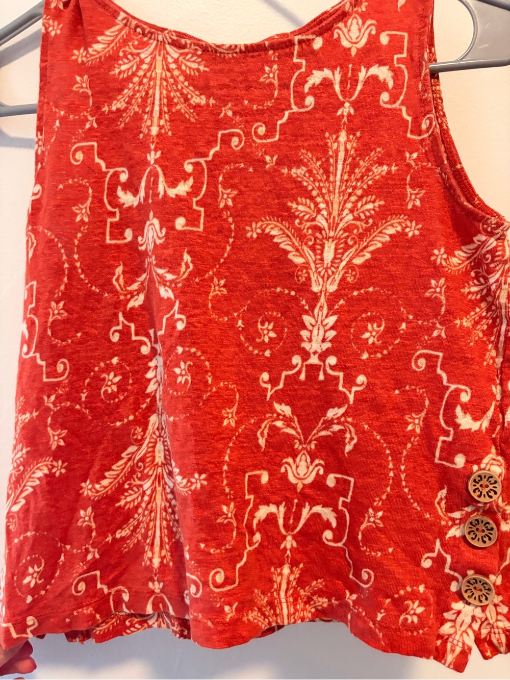 Tahari Red Printed Linen Sleeveless Top